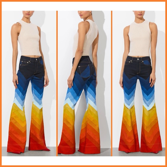 Alice + Olivia x Bronco Multicolored SB Wide Leg Bell Jeans - Picture 5 of 16